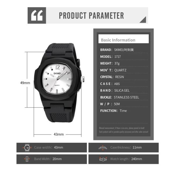 SKMEI Fashion Sport Mens and woman Wristwatches Time Male Clock Waterproof relogios masculinos Casual Quartz Watch, 1717 - Image 2